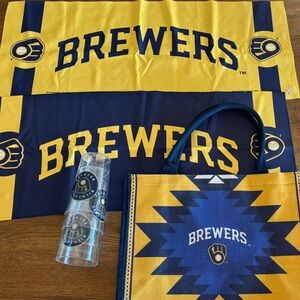 Milwaukee Brewers baseball beach tailgate Set cooling towels, tote bag, cups